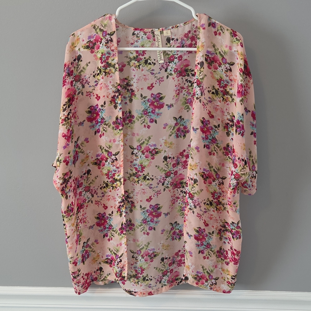 Vibrant Floral Sheer Kimono Blouse